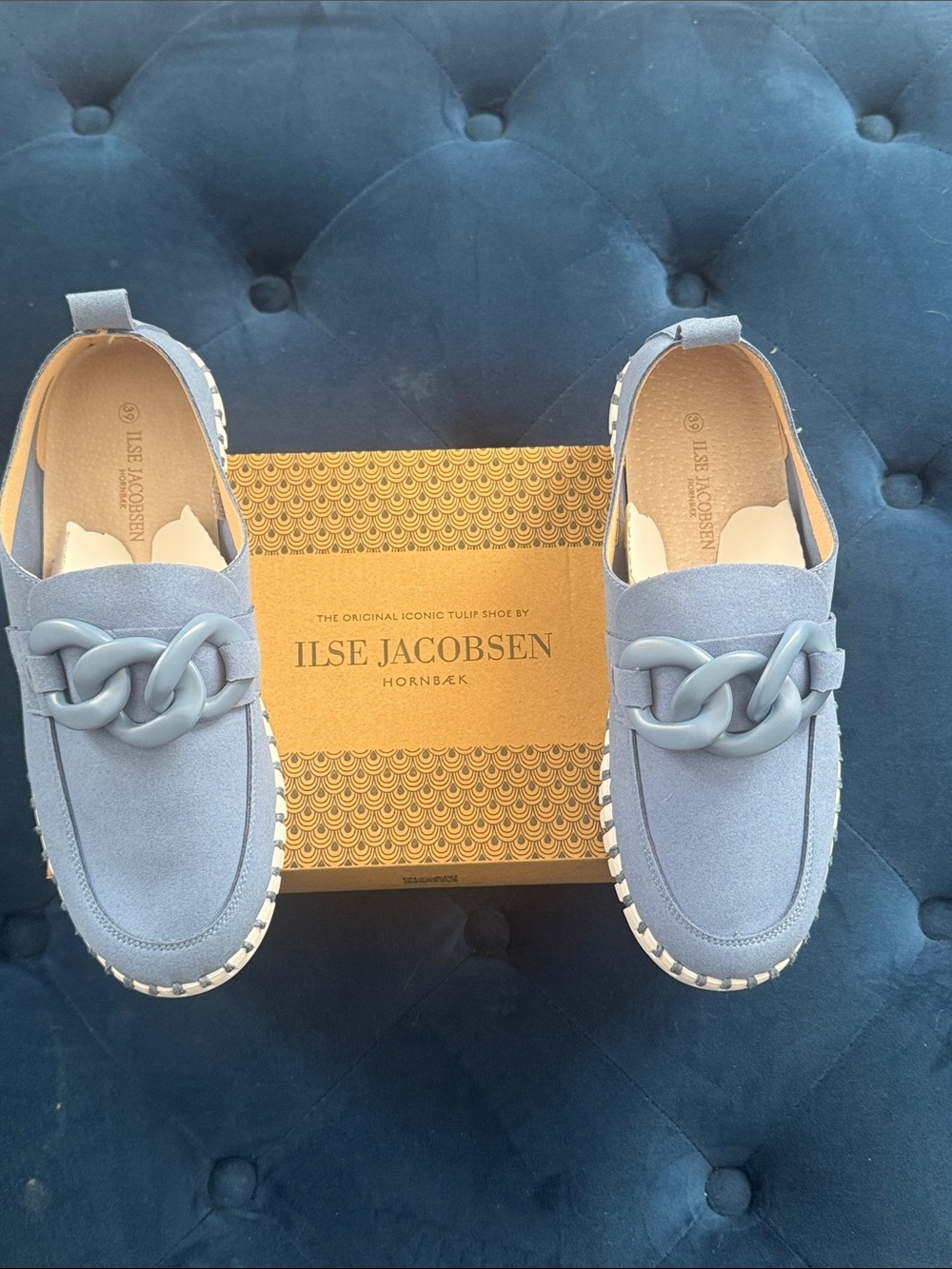 Ilse Jacobsen Kids Light Blue Chain-Trim Slip-Ons